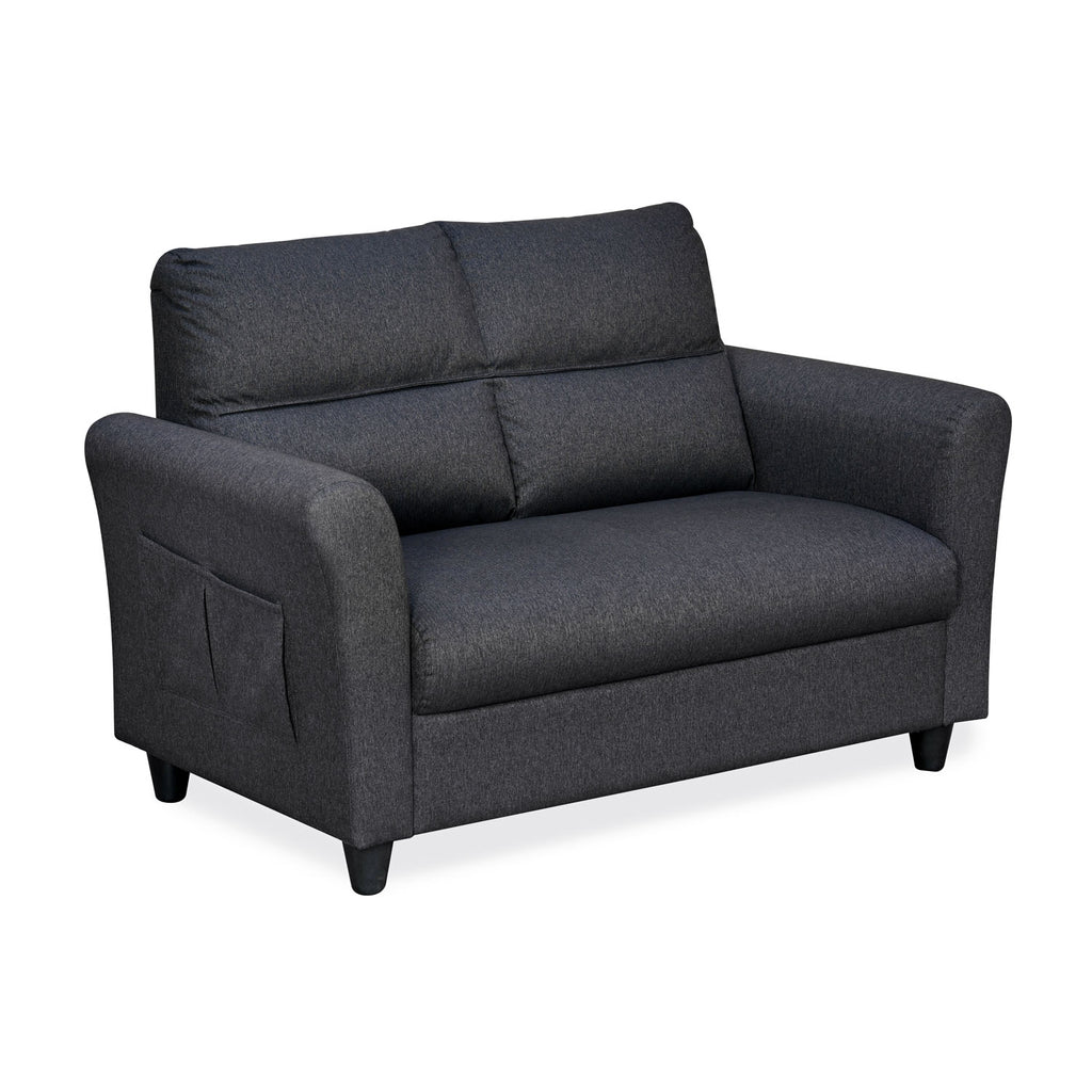 Oliver 2 Seater Fabric Sofa with Side Pocket (Charcoal Brown)