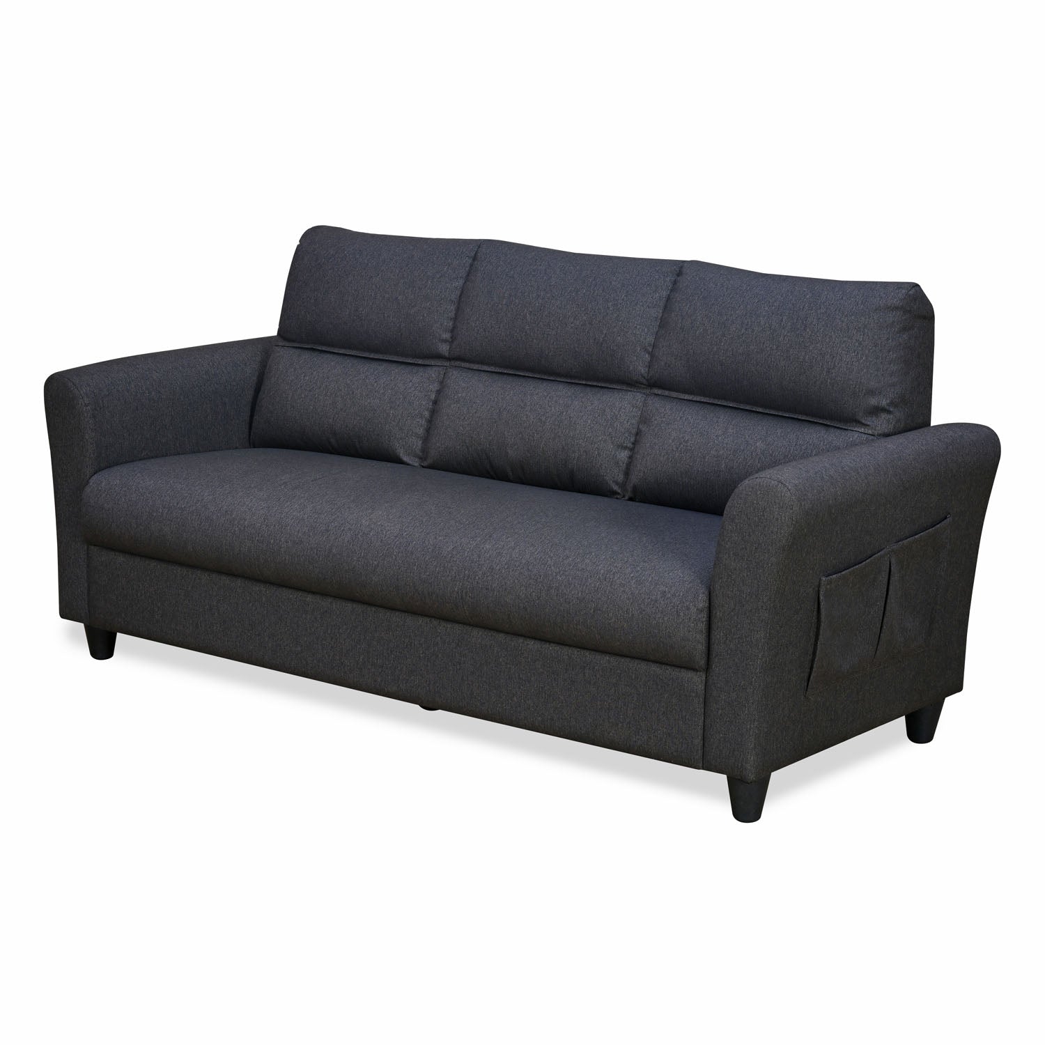 Oliver 3 Seater Fabric Sofa with Side Pocket (Charcoal Brown)