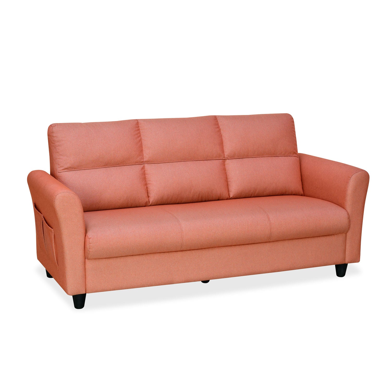 Oliver 3 Seater Fabric Sofa with Side Pocket (Rust)