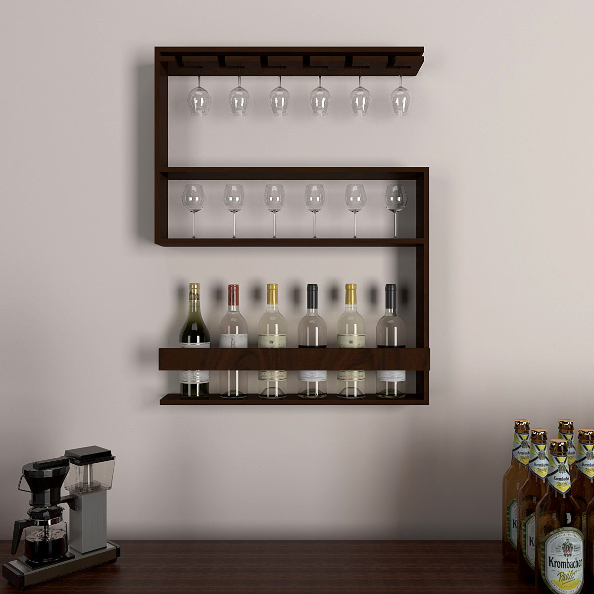 Olwen Engineered Wood Wall Mounted Bar Cabinet (Walnut)