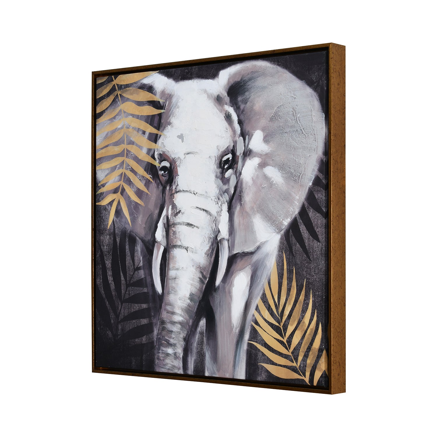 Elephant Leaf Canvas Wall Painting Black & Gold