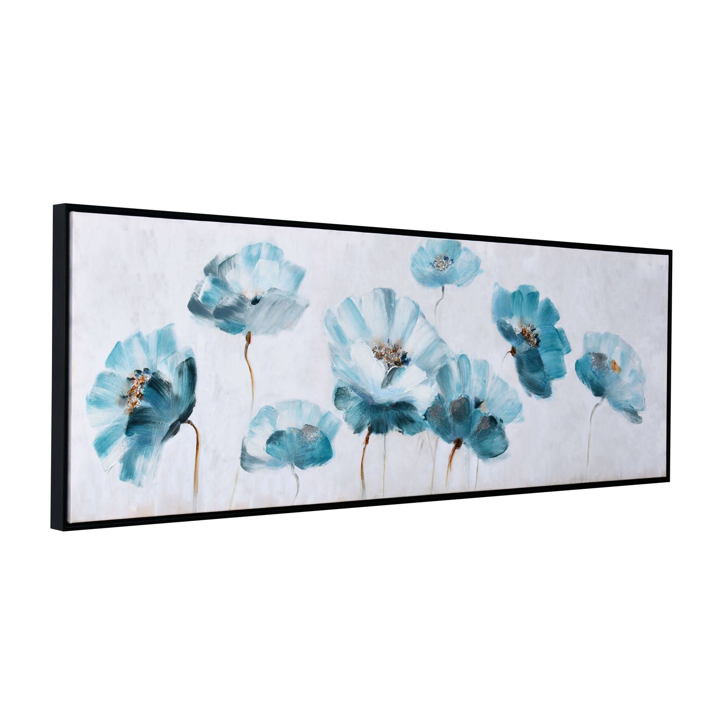 Flora Bloom Canvas Wall Painting (Sea Green & White)