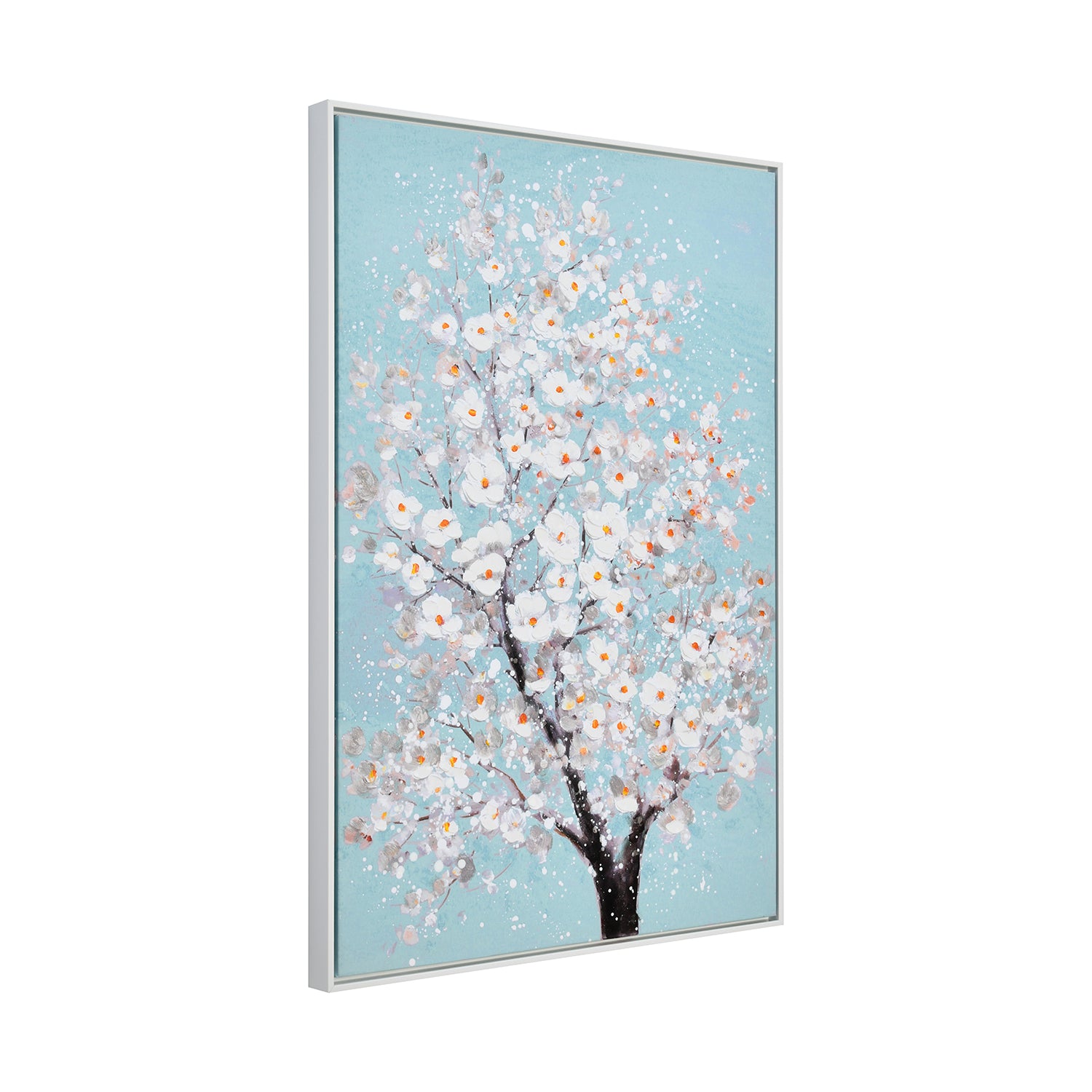 Floral Tree Canvas Wall Painting (Sea Green & White)