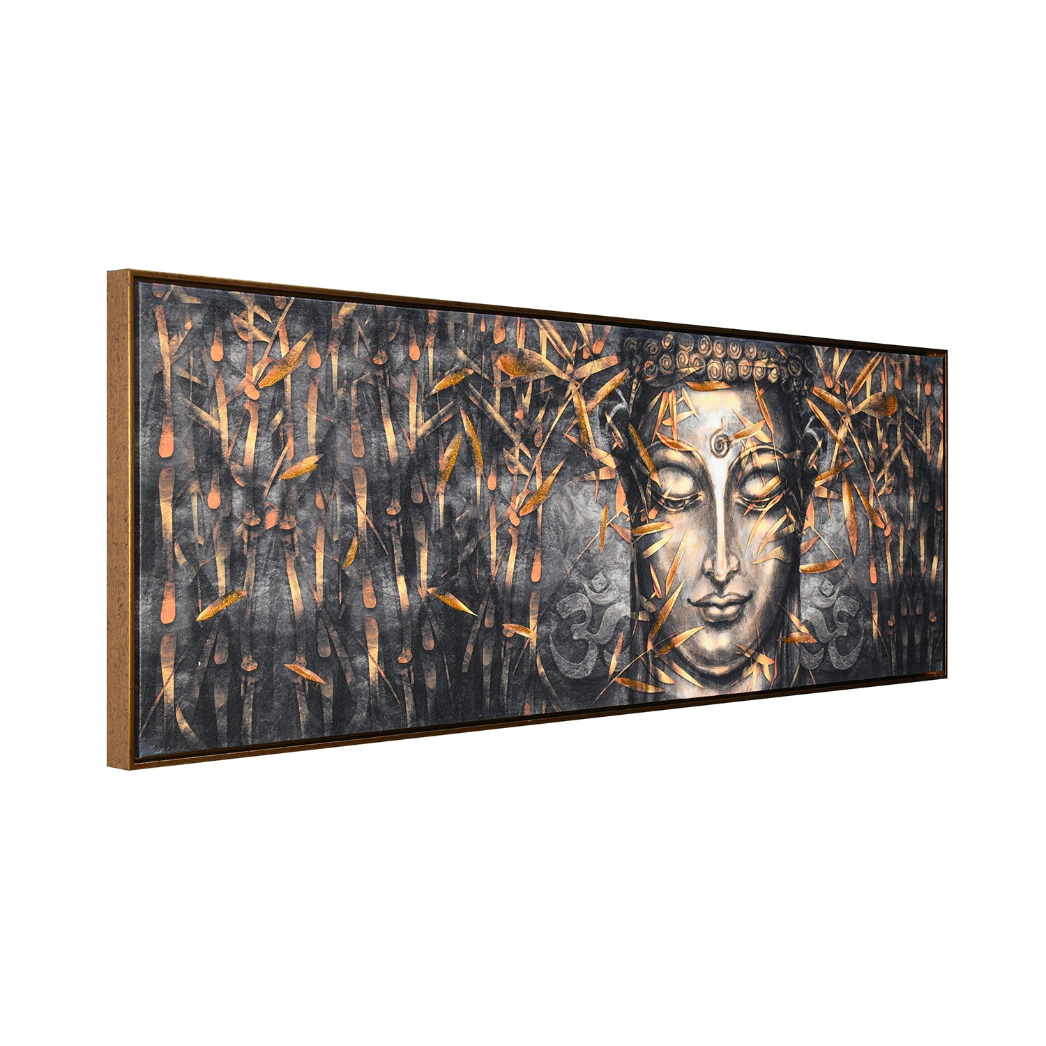 Leaf Buddha Canvas Wall Painting (Brown & Gold)