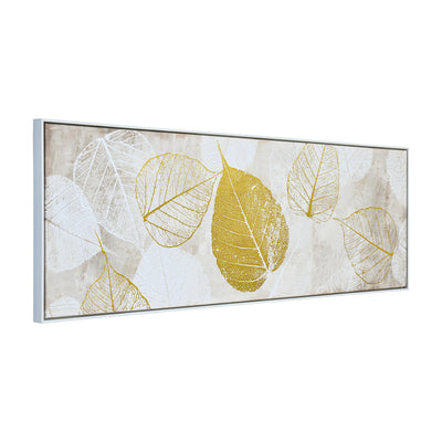 Leafy Foilage Canvas Wall Painting (White & Gold)
