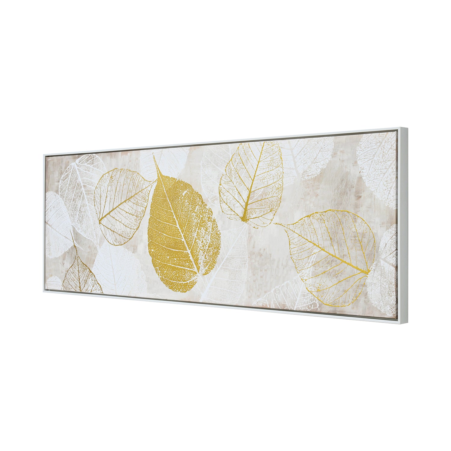 Leafy Foilage Canvas Wall Painting (White & Gold)