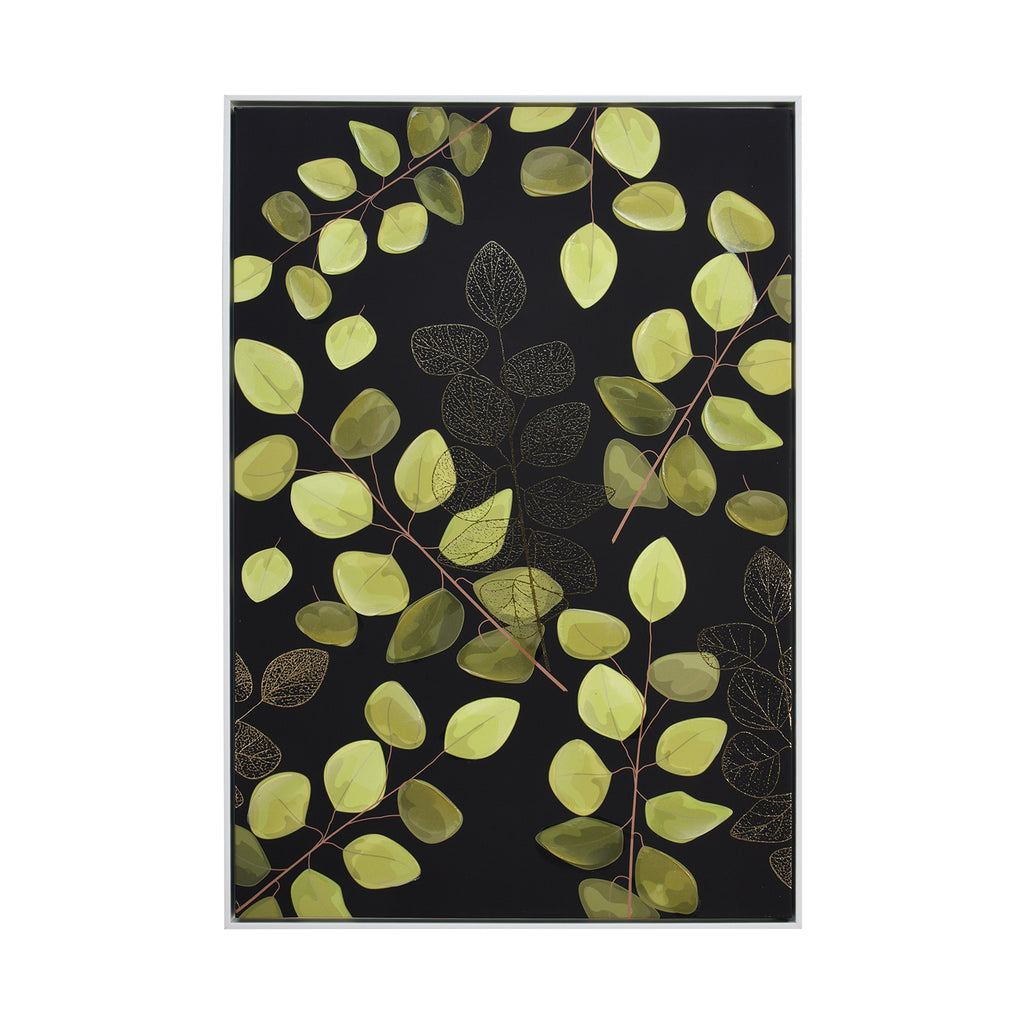 Leafy Lush Canvas Wall Painting Black, Green & Gold