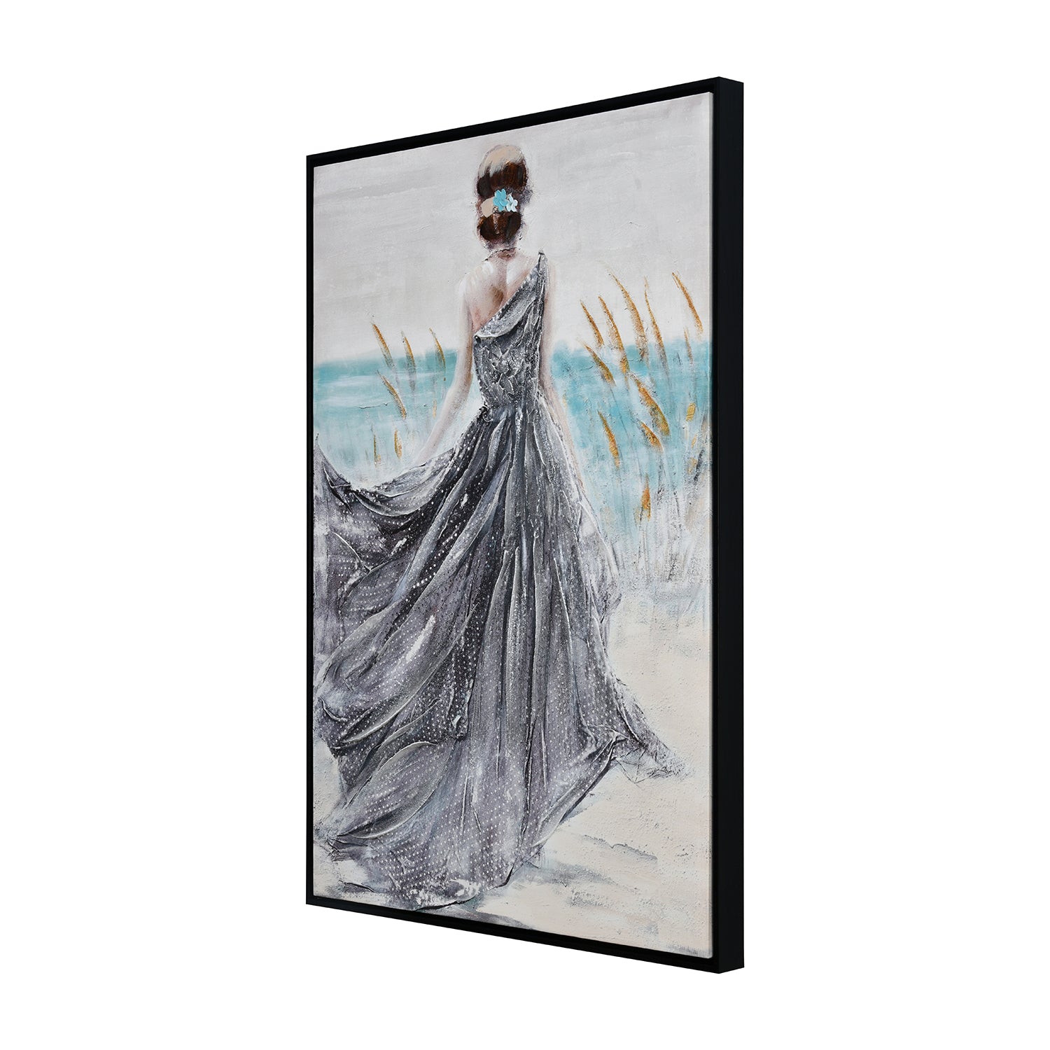 Sea Girl Canvas Wall Painting Seagreen & Grey