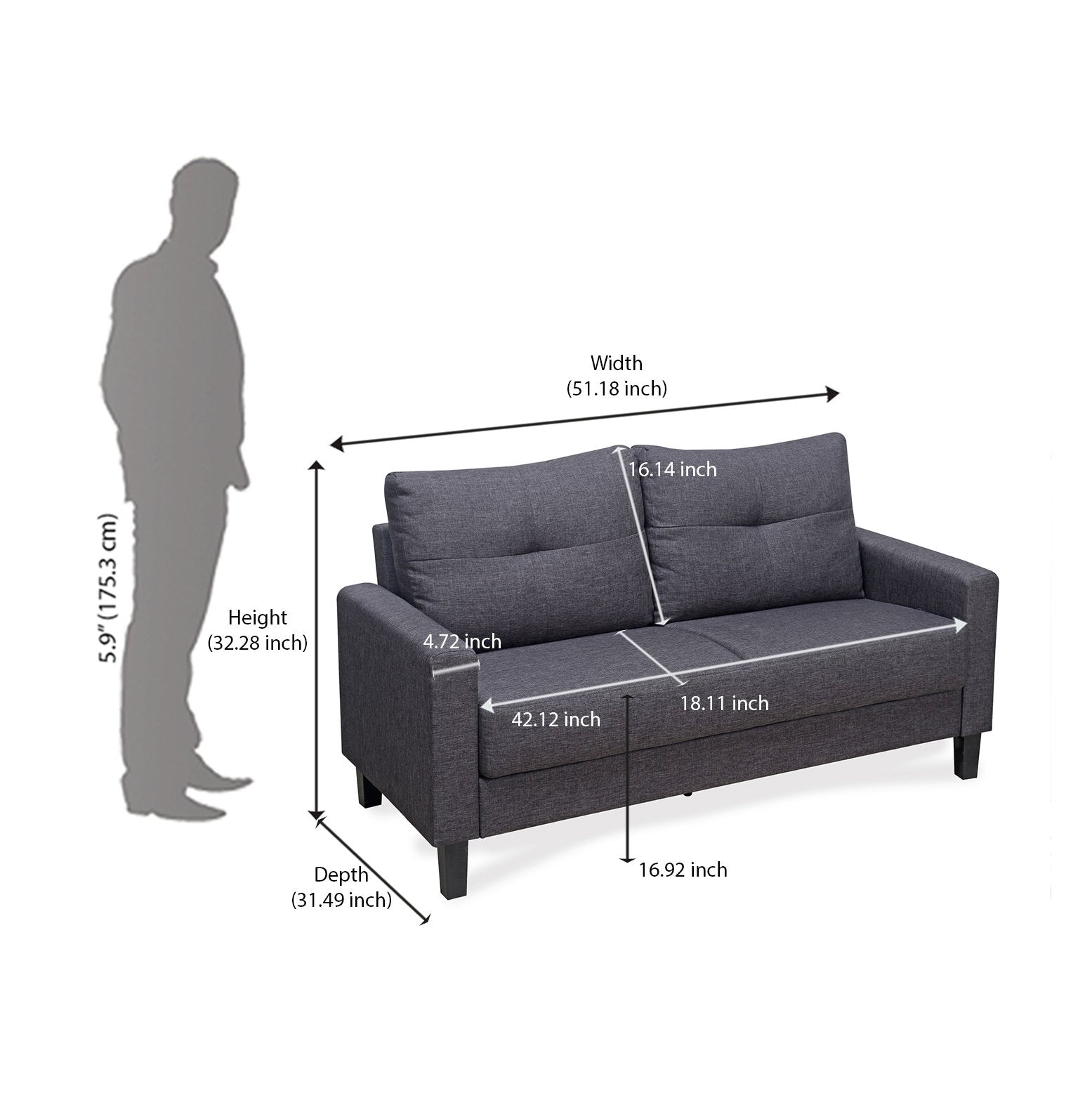 Parry 2 Seater Sofa (Grey)