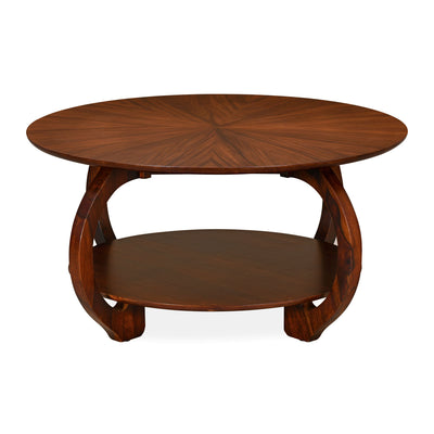 Peyton Solid Wood Round Center Table with Shelf Storage (Light Antique)