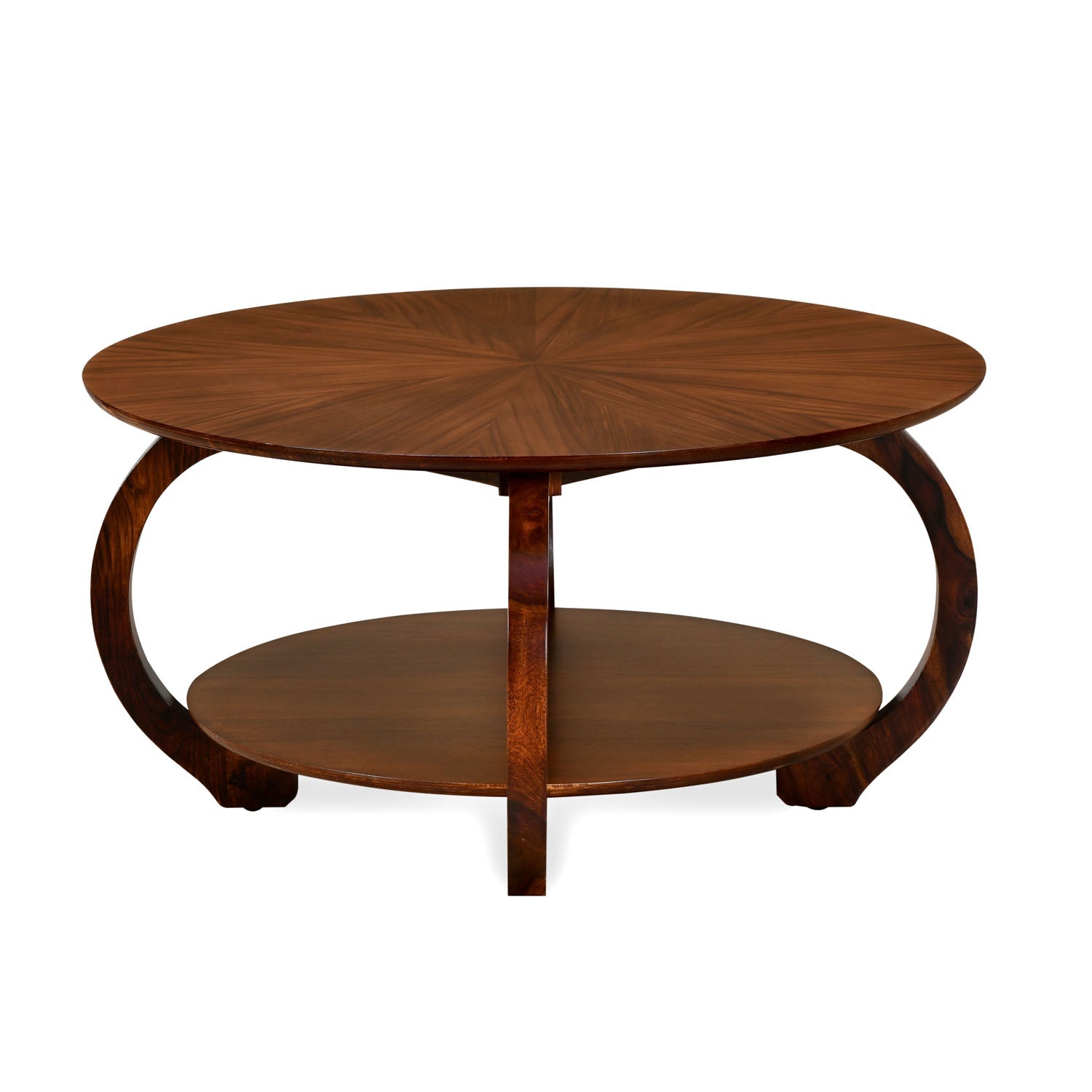 Peyton Solid Wood Round Center Table with Shelf Storage (Light Antique)