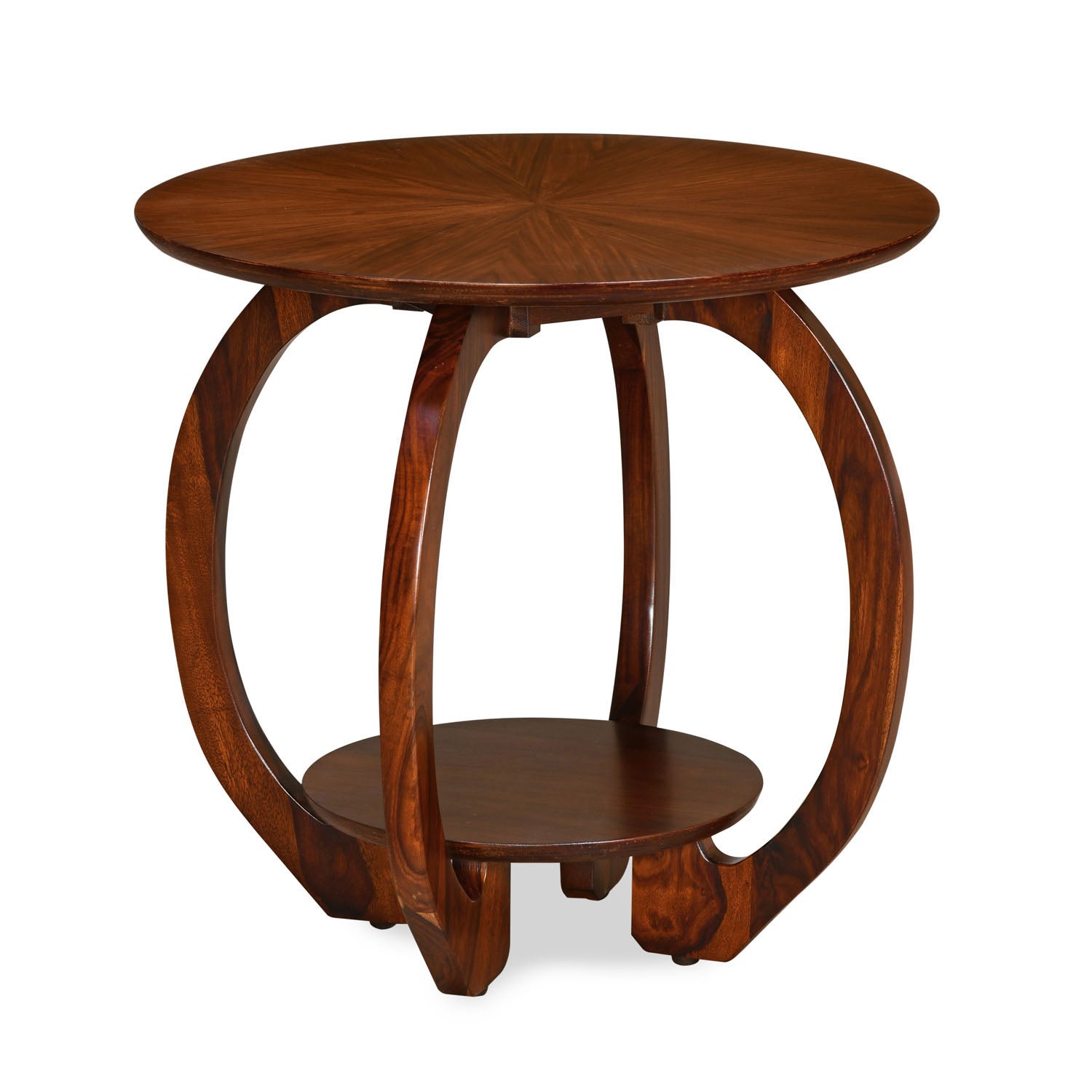 Peyton Solid Wood Round Side Table with Shelf Storage (Light Antique)