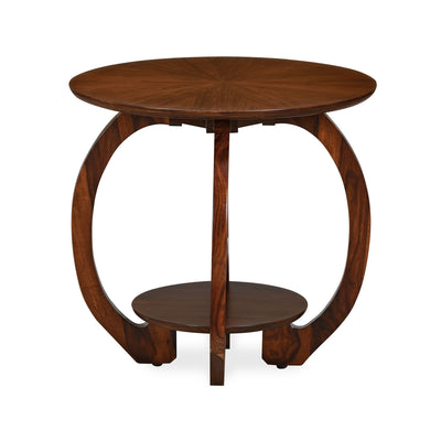 Peyton Solid Wood Round Side Table with Shelf Storage (Light Antique)