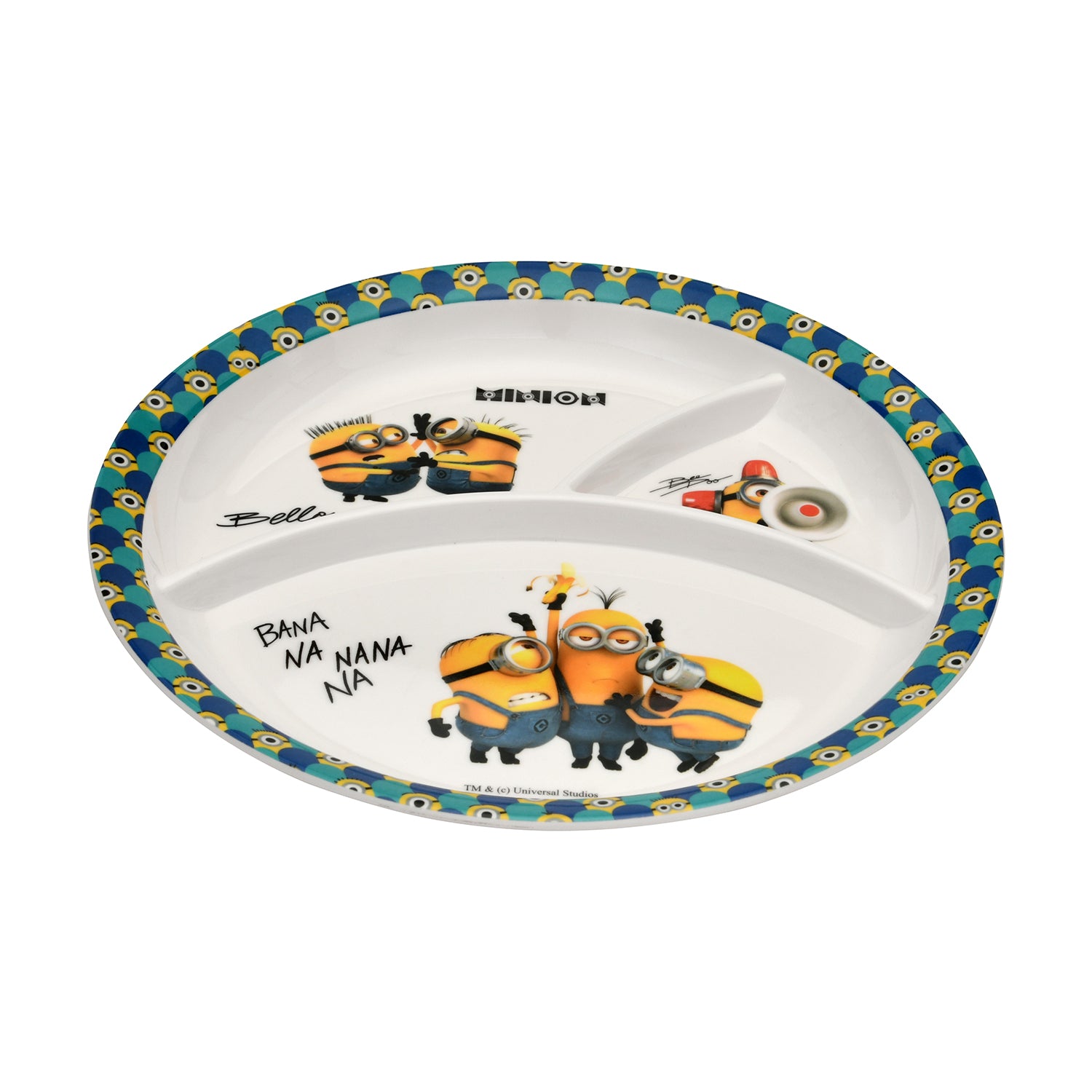 Servewell Minions Print 3 Partition Round Plate (Multicolor)
