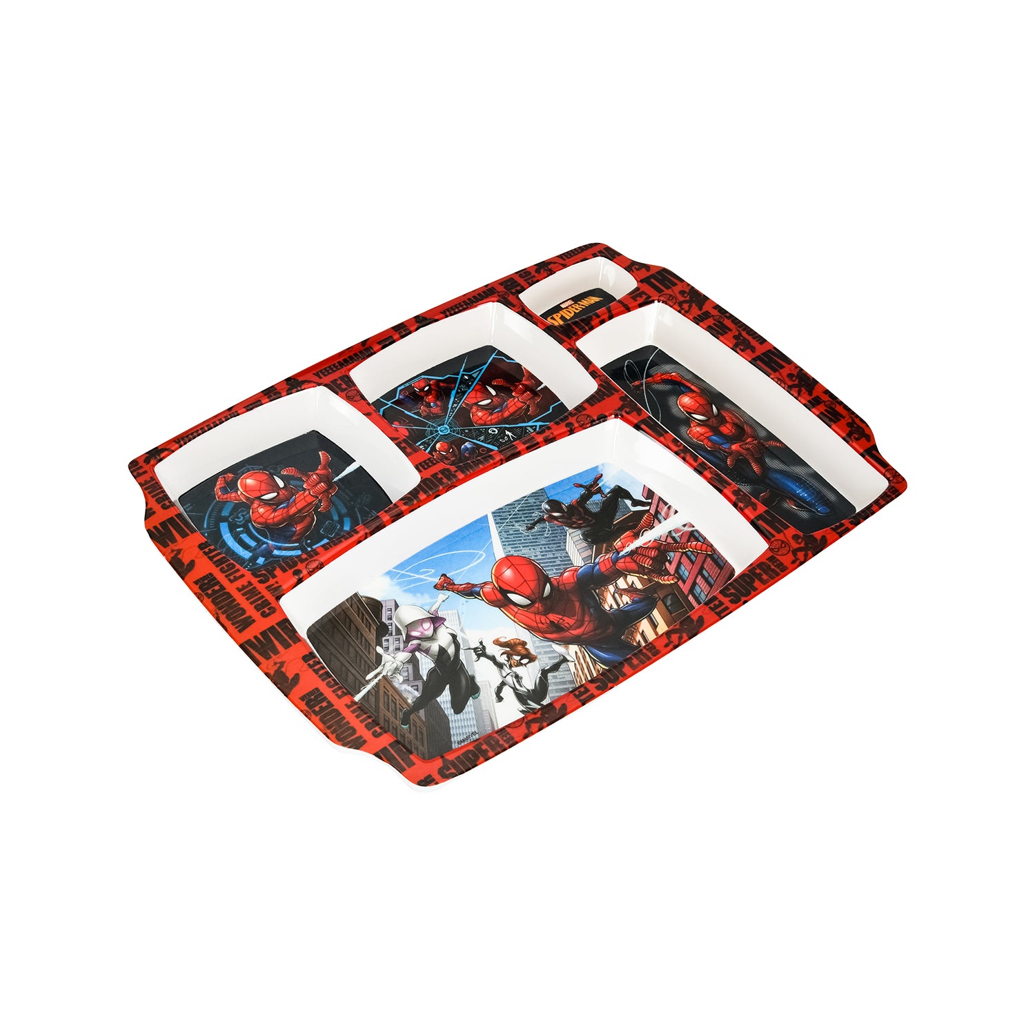Servewell Spiderman Print 5 Partition Rectangular Plate (Multicolor)