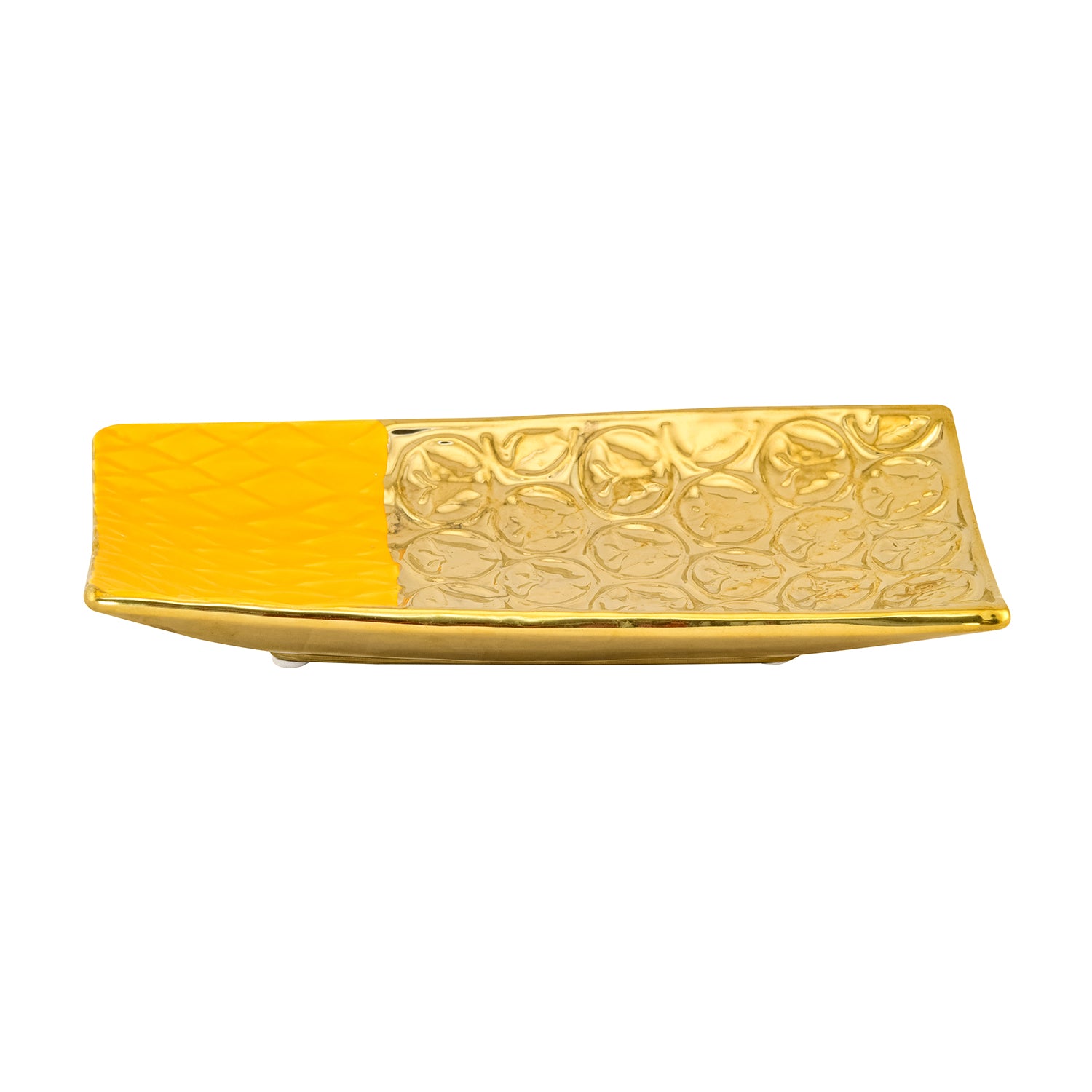 Polka Dot Rectangular Ceramic Platter (Mustard & Gold)