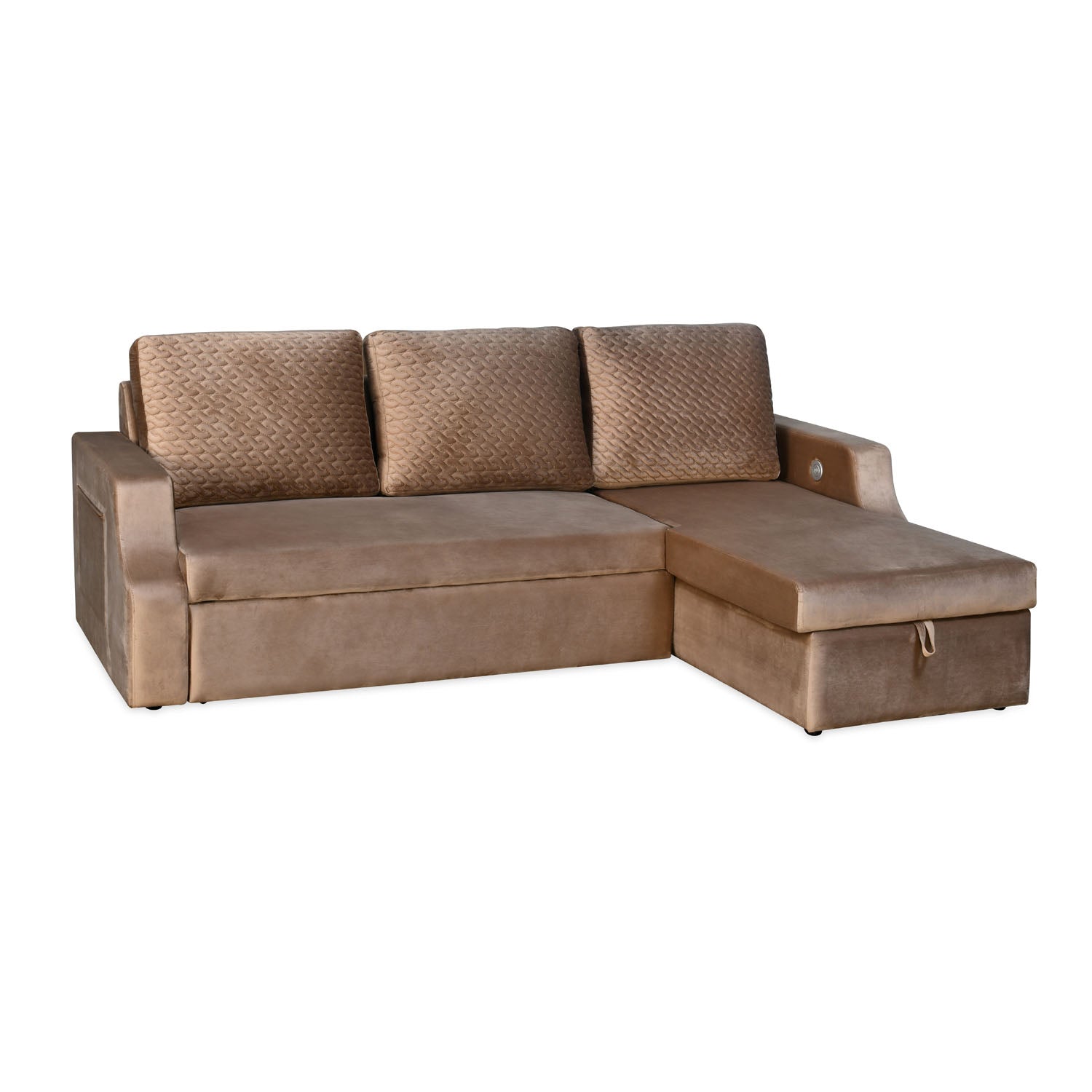 Portland LHS Sofa With Lounger & Storage (Light Brown)