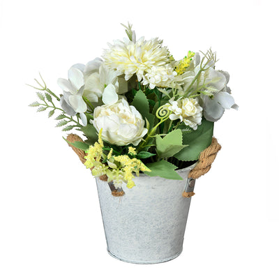 Artificial Plant with Metal Pot (White)