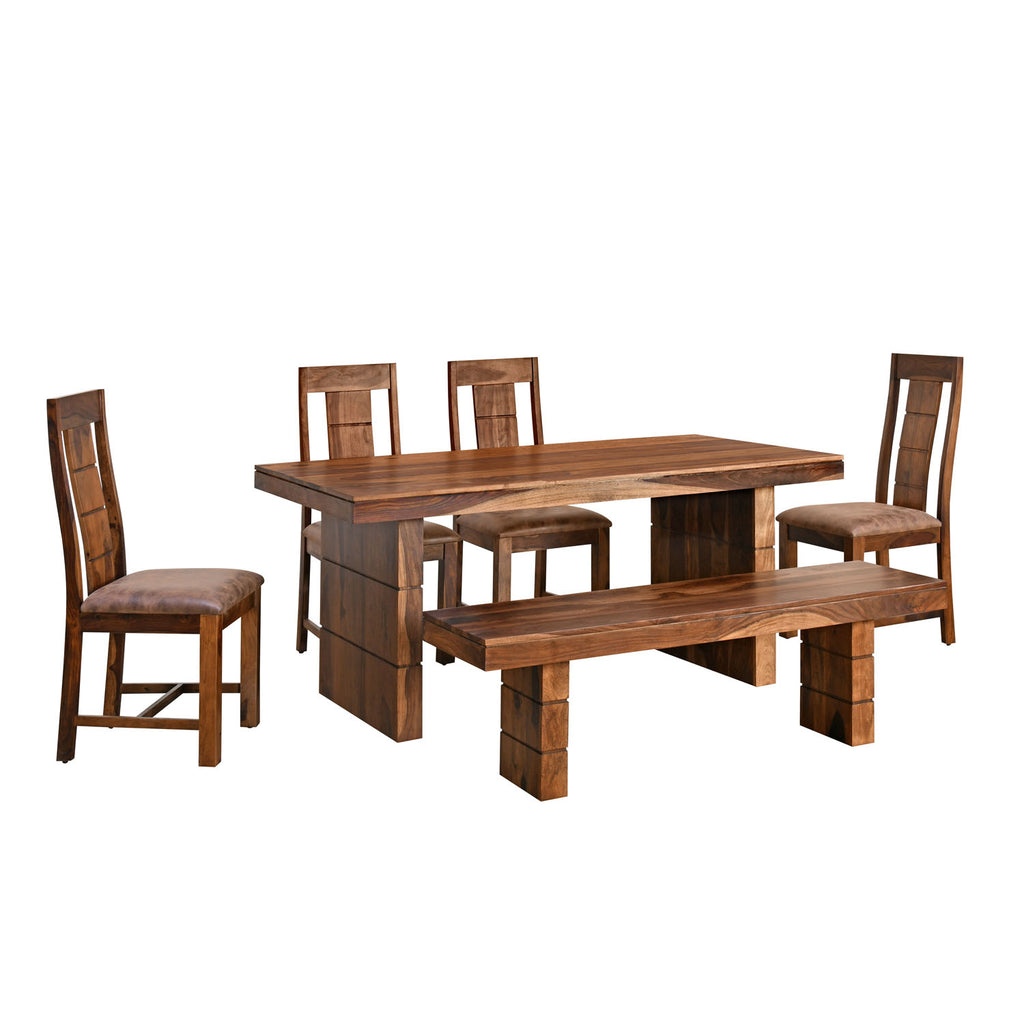 Pride Solid Wood 6 Seater Dining Set With Bench (Walnut)