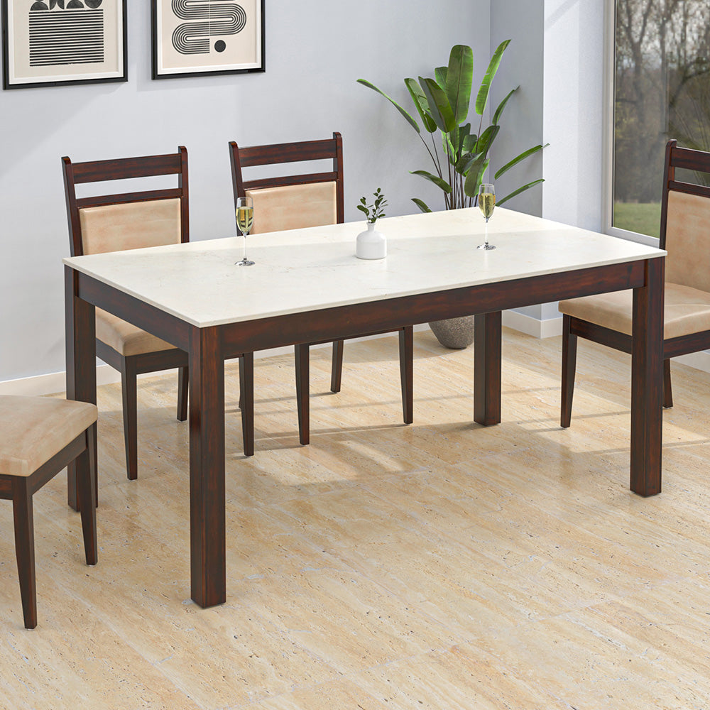 Pedro Ceramic Stone Top Solid Wood Dining Table in Beige Finish