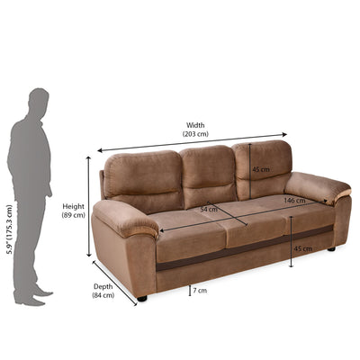 Rebecca Fabric 3 Seater Sofa (Brown)