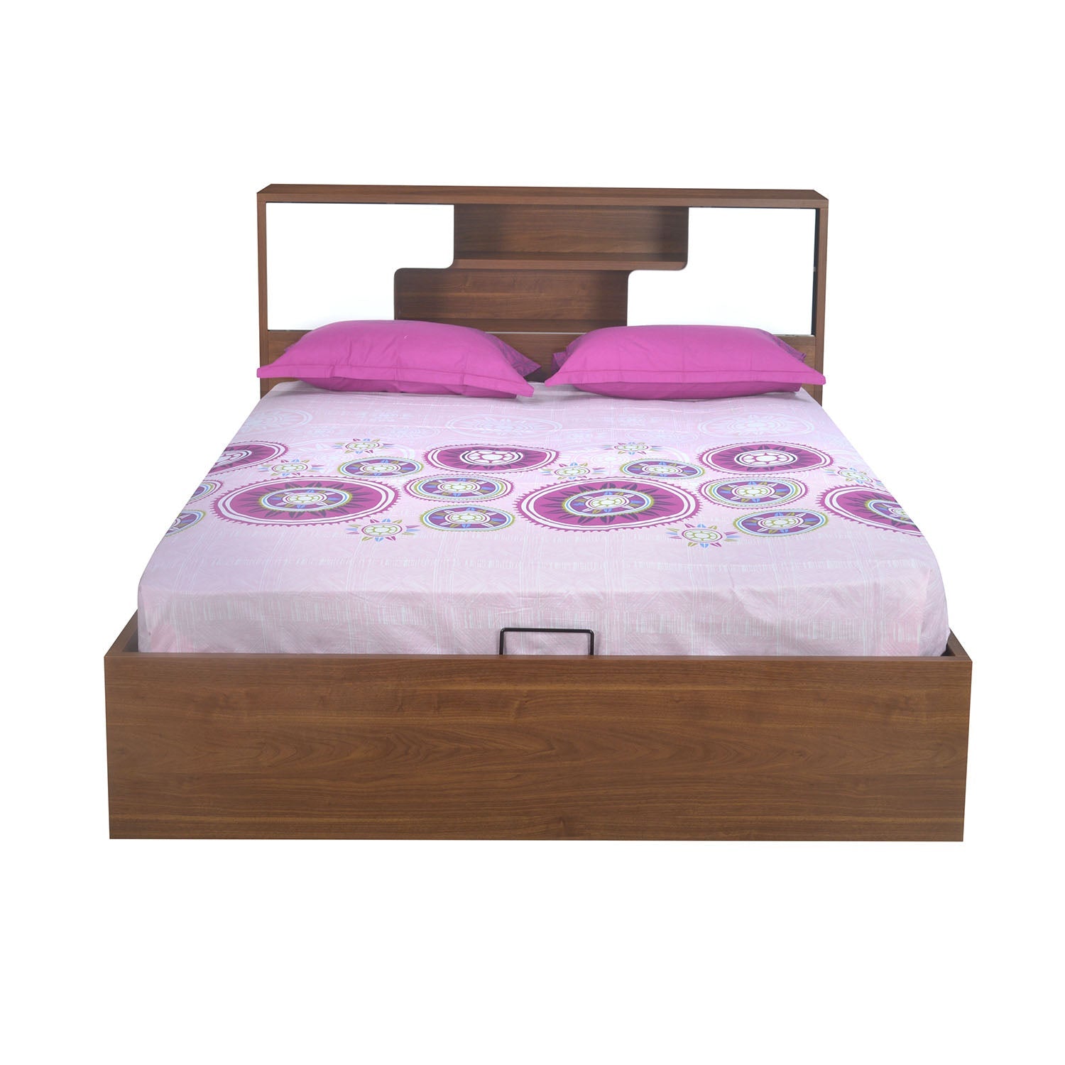 Rubix King Bed With Hydraulic Storage (White & Walnut)