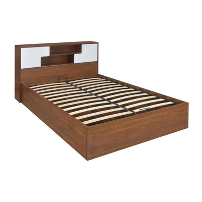 Rubix Queen Bed with Hydraulic Storage (White & Walnut)