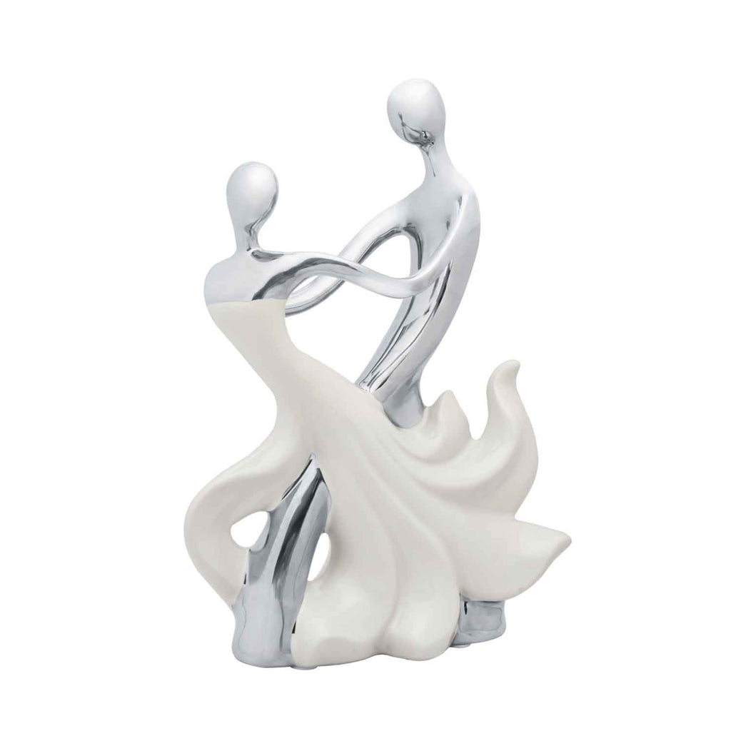 Couple Dancing Decorative Ceramic Showpiece (White & Silver)