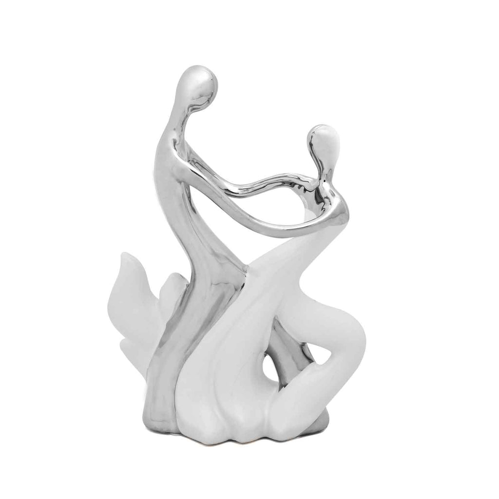 Couple Dancing Decorative Ceramic Showpiece (White & Silver)
