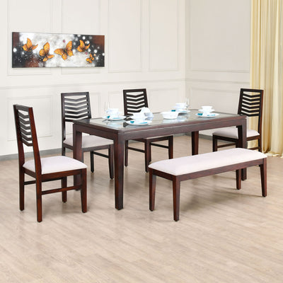 Spitzer Veneer Top Solid Wood 6 Seater Dining Set With Bench (Walnut)