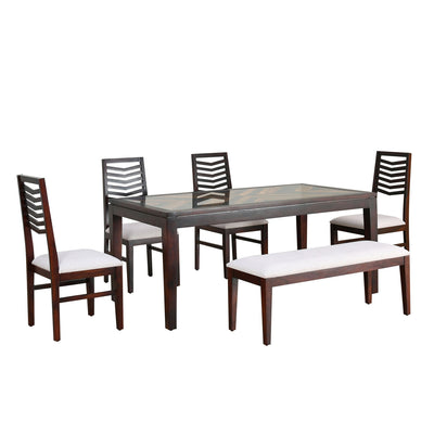 Spitzer Veneer Top Solid Wood 6 Seater Dining Set With Bench (Walnut)