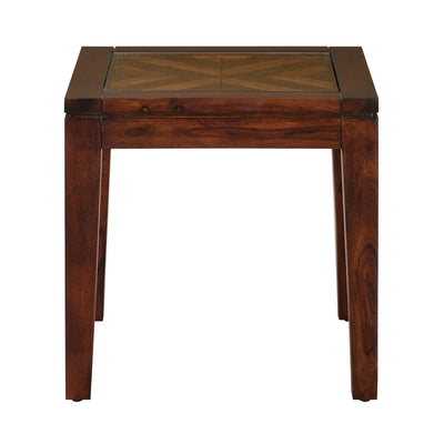Spitzer Glass Top Solid Wood Side Table (Walnut)