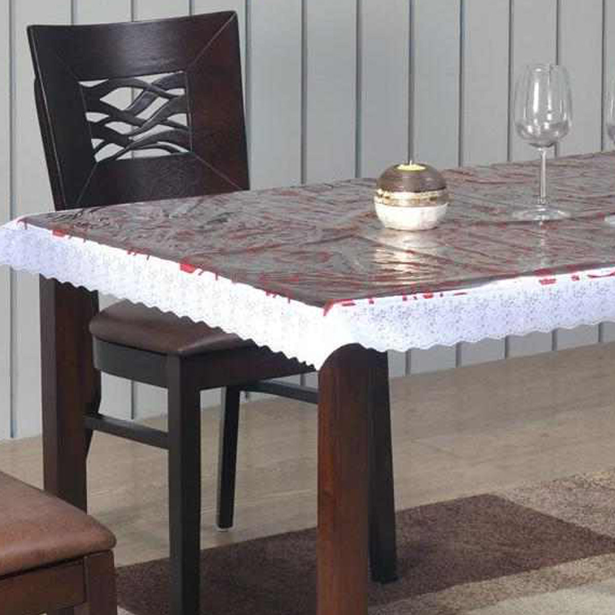 Aspen Printed with Lace 4 Seater Table Cover (Silver)