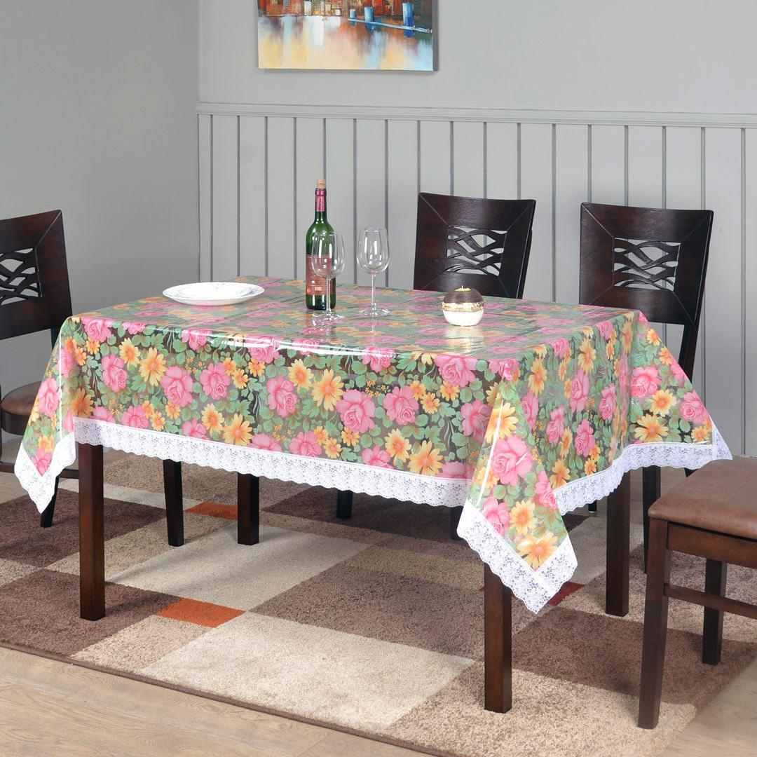 Aspen Printed with Lace 6 Seater Table Cover (Silver)
