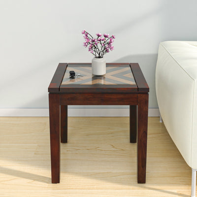Spitzer Glass Top Solid Wood Side Table (Walnut)