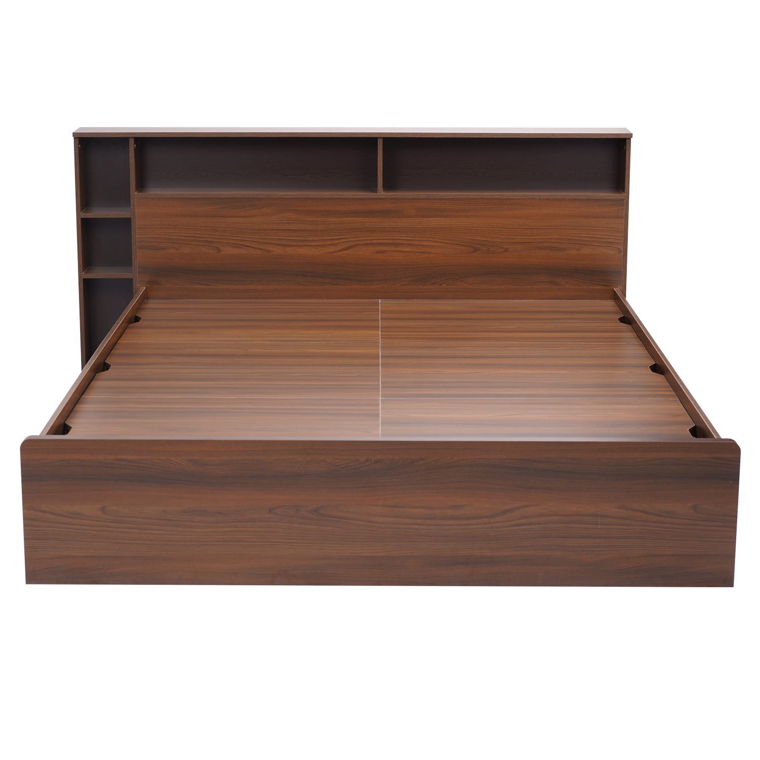 Torrie King Bed with Headboard & Box Storage (Classic Walnut)
