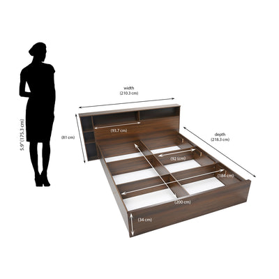 Torrie King Bed With Headboard & Box Storage (Classic Walnut)