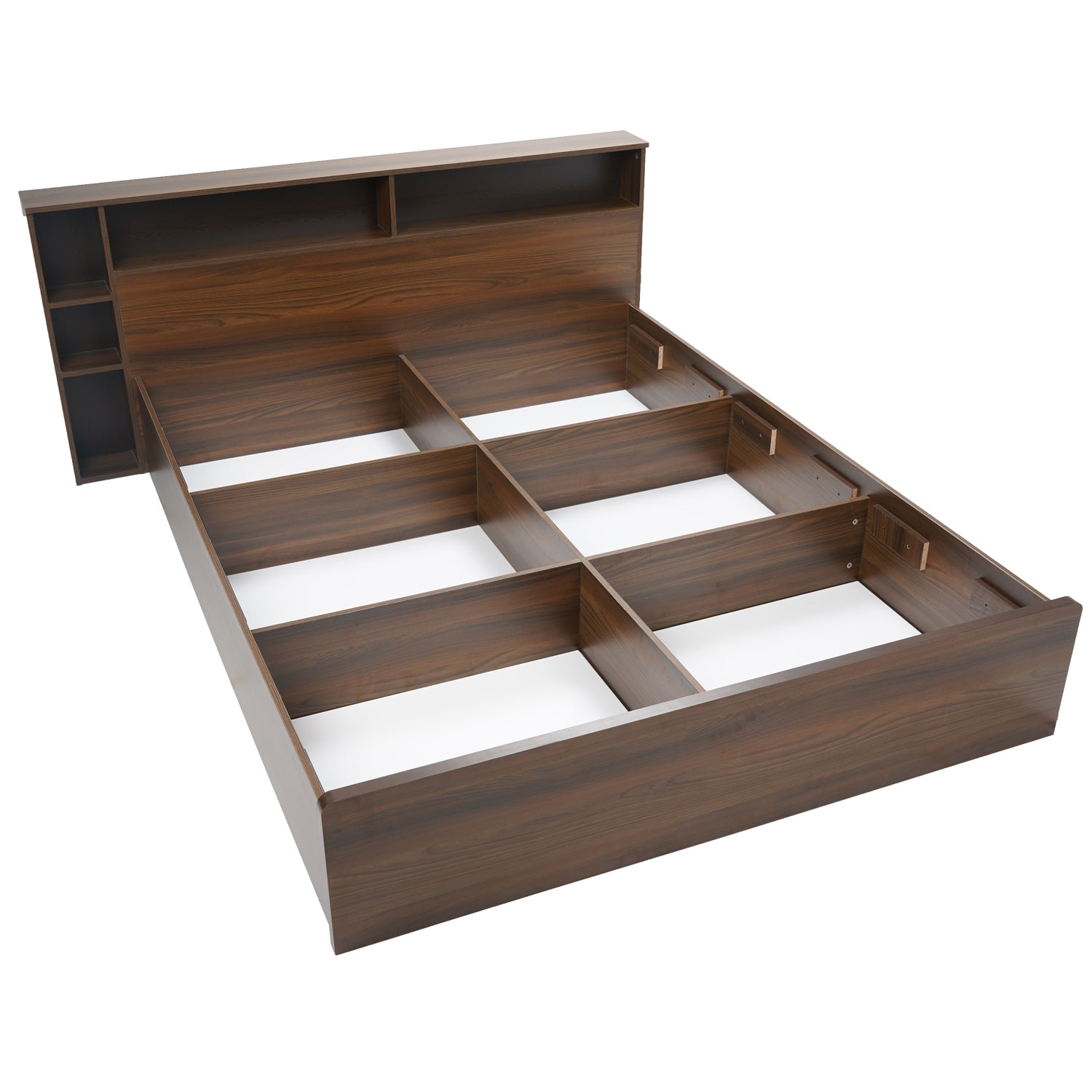 Torrie Queen Bed With Headboard & Box Storage (Classic Walnut)