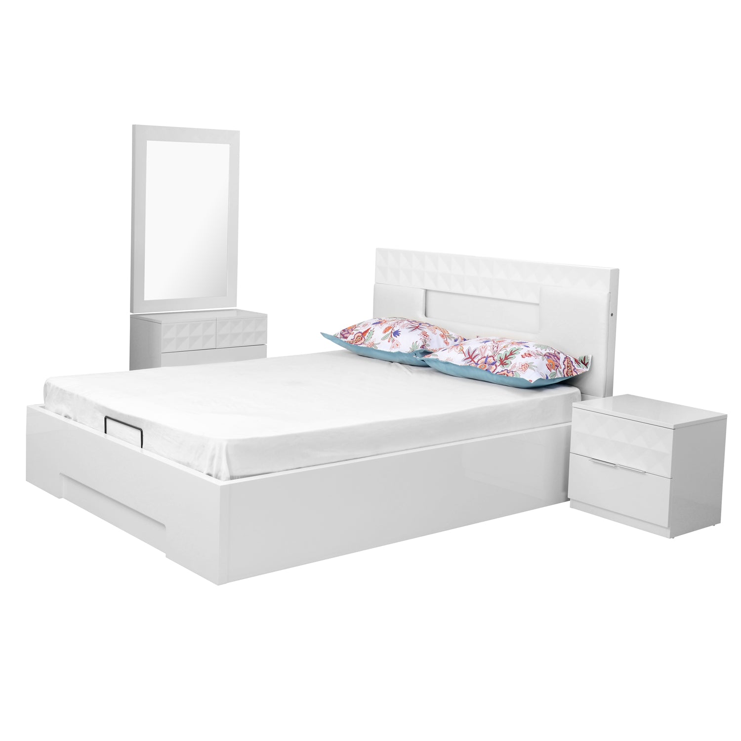 Theia King Bedroom Set with Night Stand And Dresser (White)