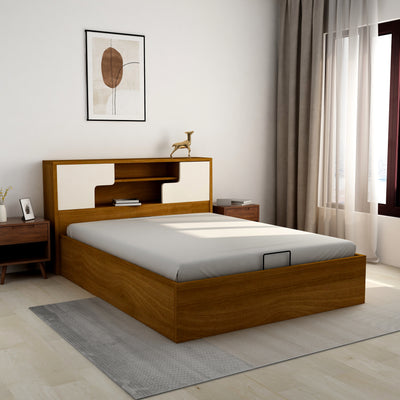 Rubix King Bed With Hydraulic Storage (White & Walnut)