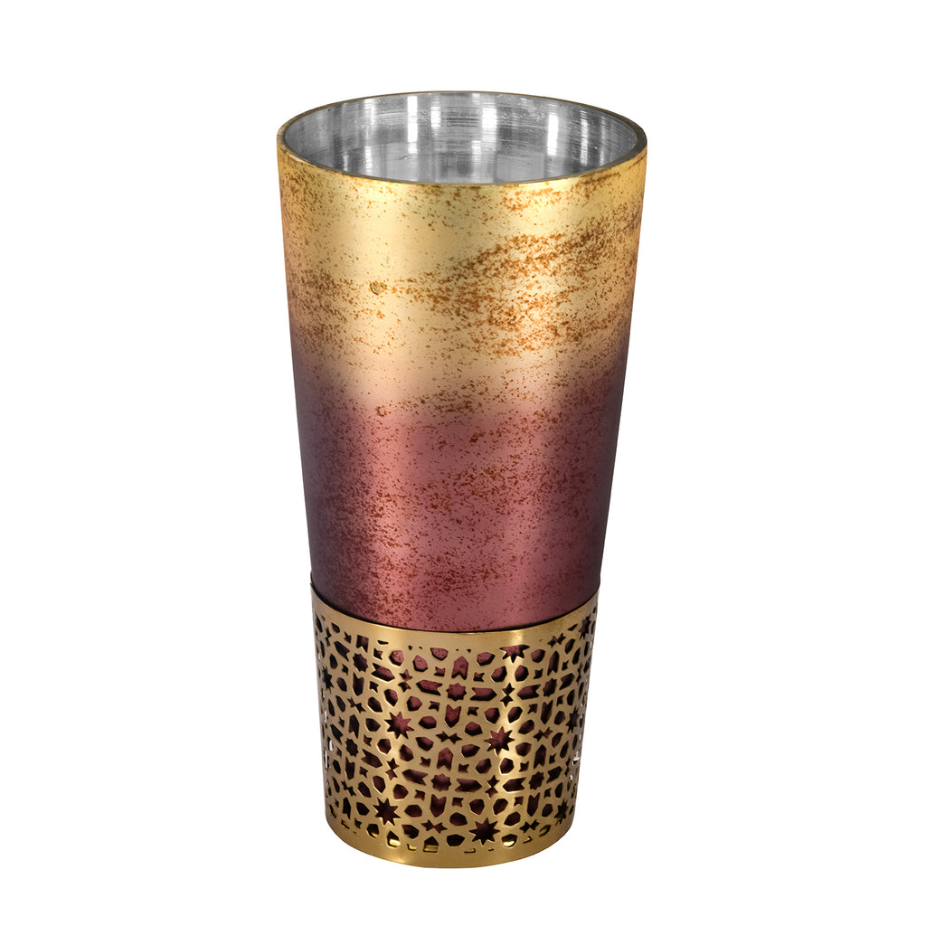 Cones Cutwork Metal & Glass Large Vase (Onion & Gold)