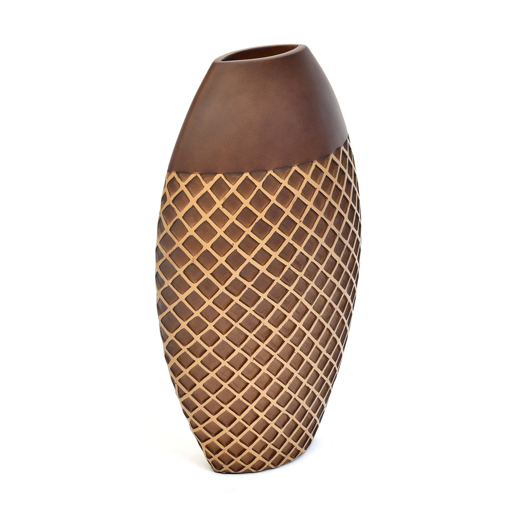 Traverse Oval Polyresin Vase (Brown & Beige, 36 cm)