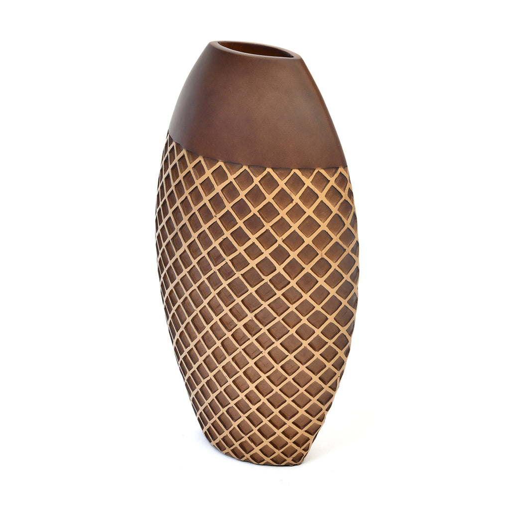 Traverse Oval Polyresin Vase (Brown & Beige, 36 cm)