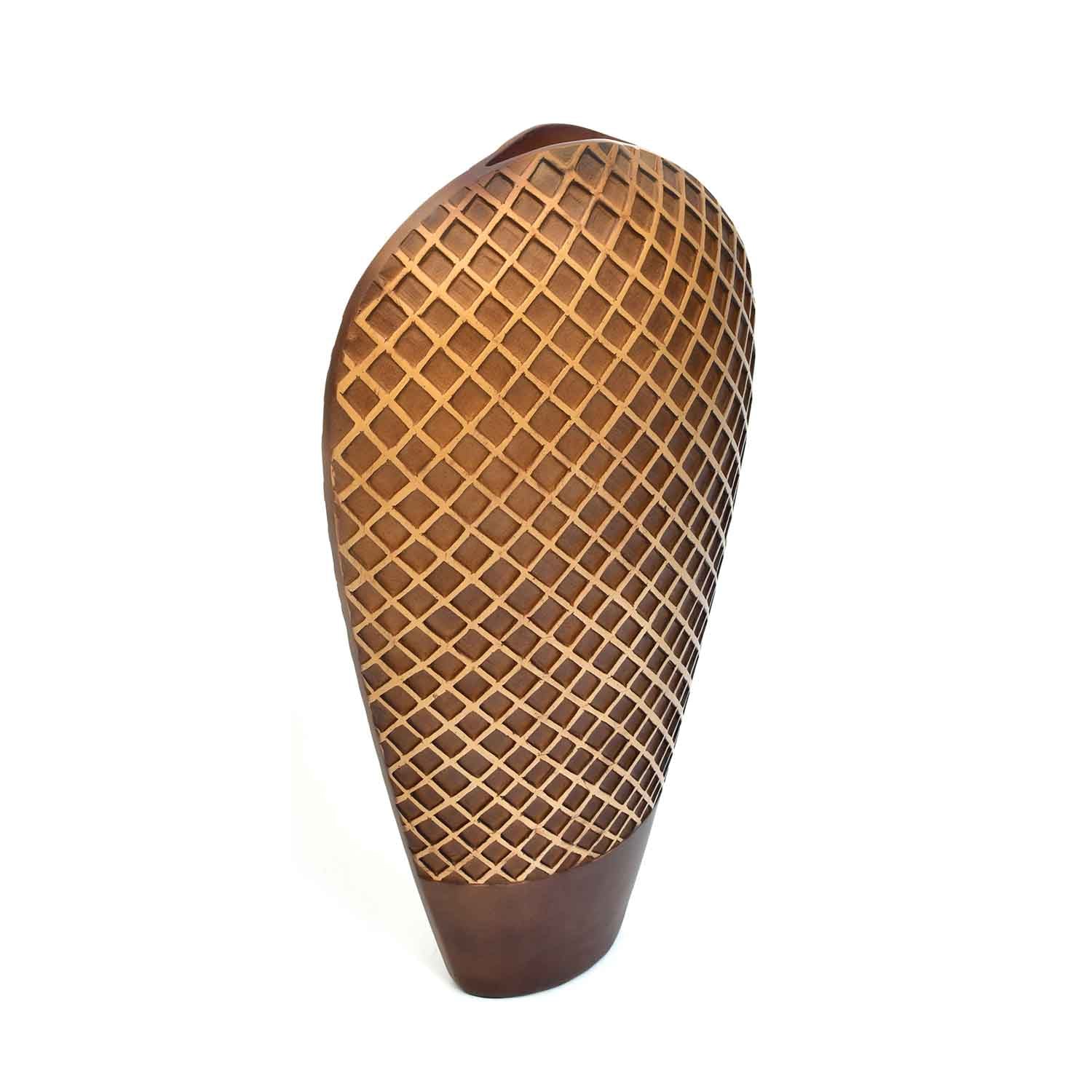 Traverse Oval Polyresin Vase (Brown & Beige, 45.5 cm)