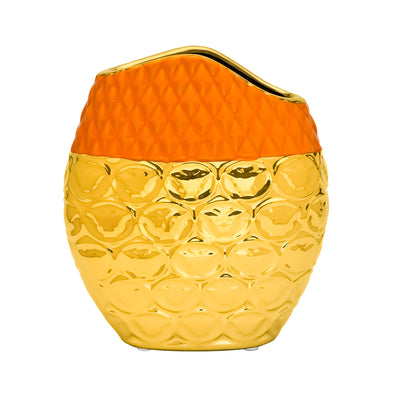 Polka Dot Round Ceramic Vase (Mustard & Gold)