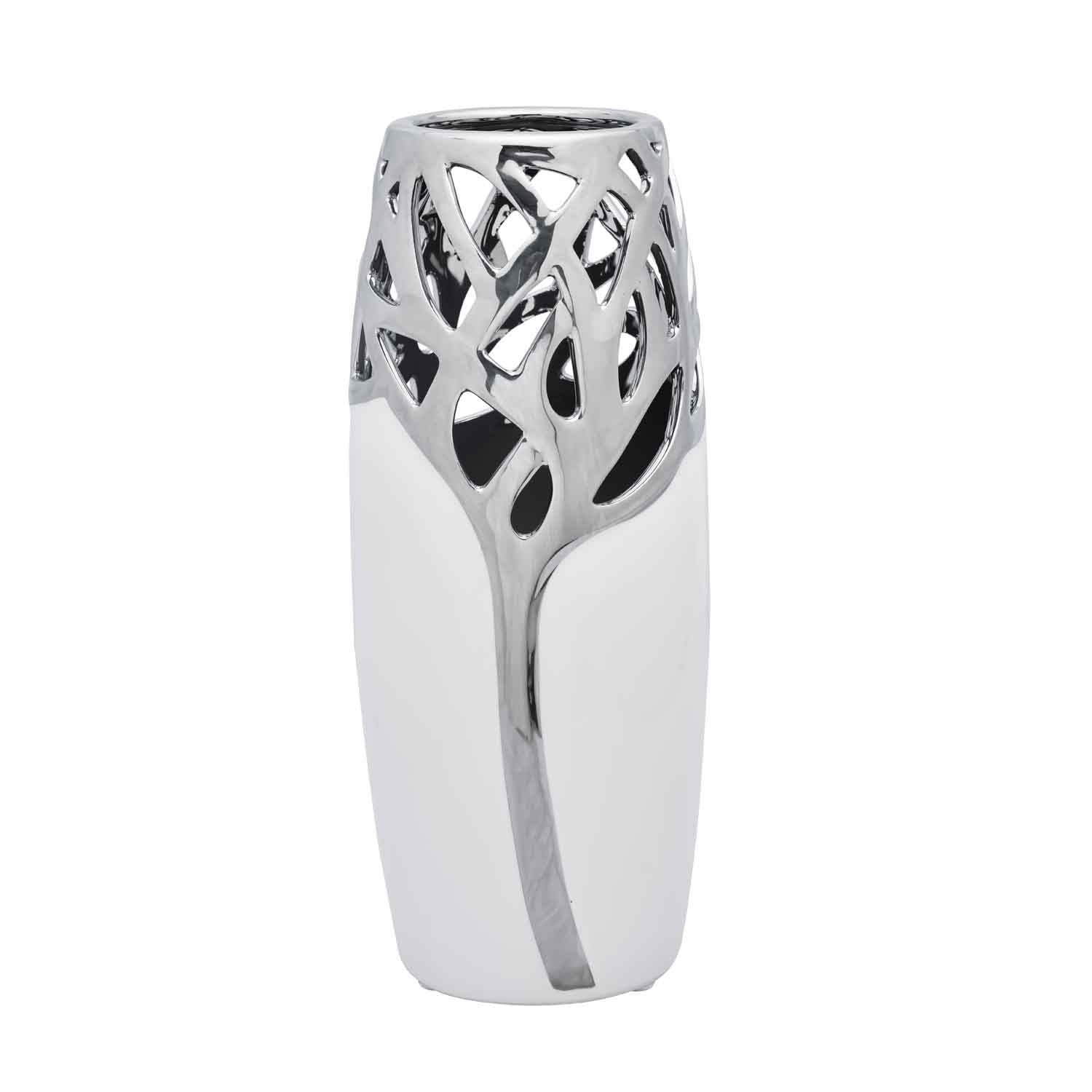 Tree Branch Tumbler Ceramic Vase (White & Silver)