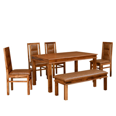 Velika 1+4+Bench Solid wood Dining Set (Honey Brown)
