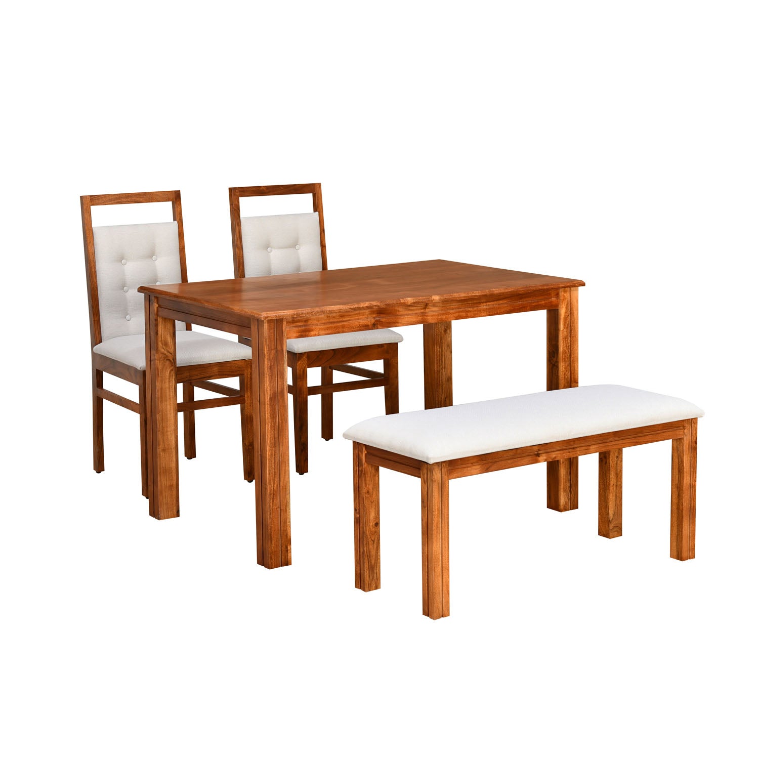 Vera 4 Seater Solid Wood Dining Set With Bench in Honey Brown Finish