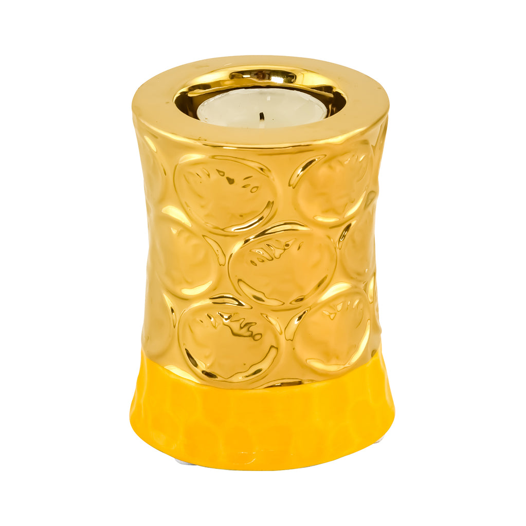 Polka Dot Cylindric Votive Mustard & Gold
