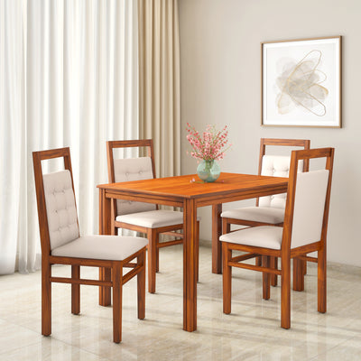 Vera 4 Seater Solid Wood Dining Set With Chairs in Honey Brown Finish